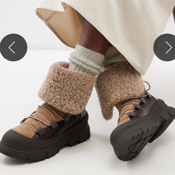 NWB Brunello Cucinelli Women Shearling Insert leather Ankle Boots Made Italy 38 - Picture 6 of 13